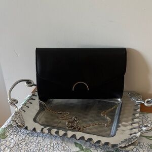 🖤 Vintage Ande’ Black Convertible Clutch with Gold Chain – Elegant Evening Bag
